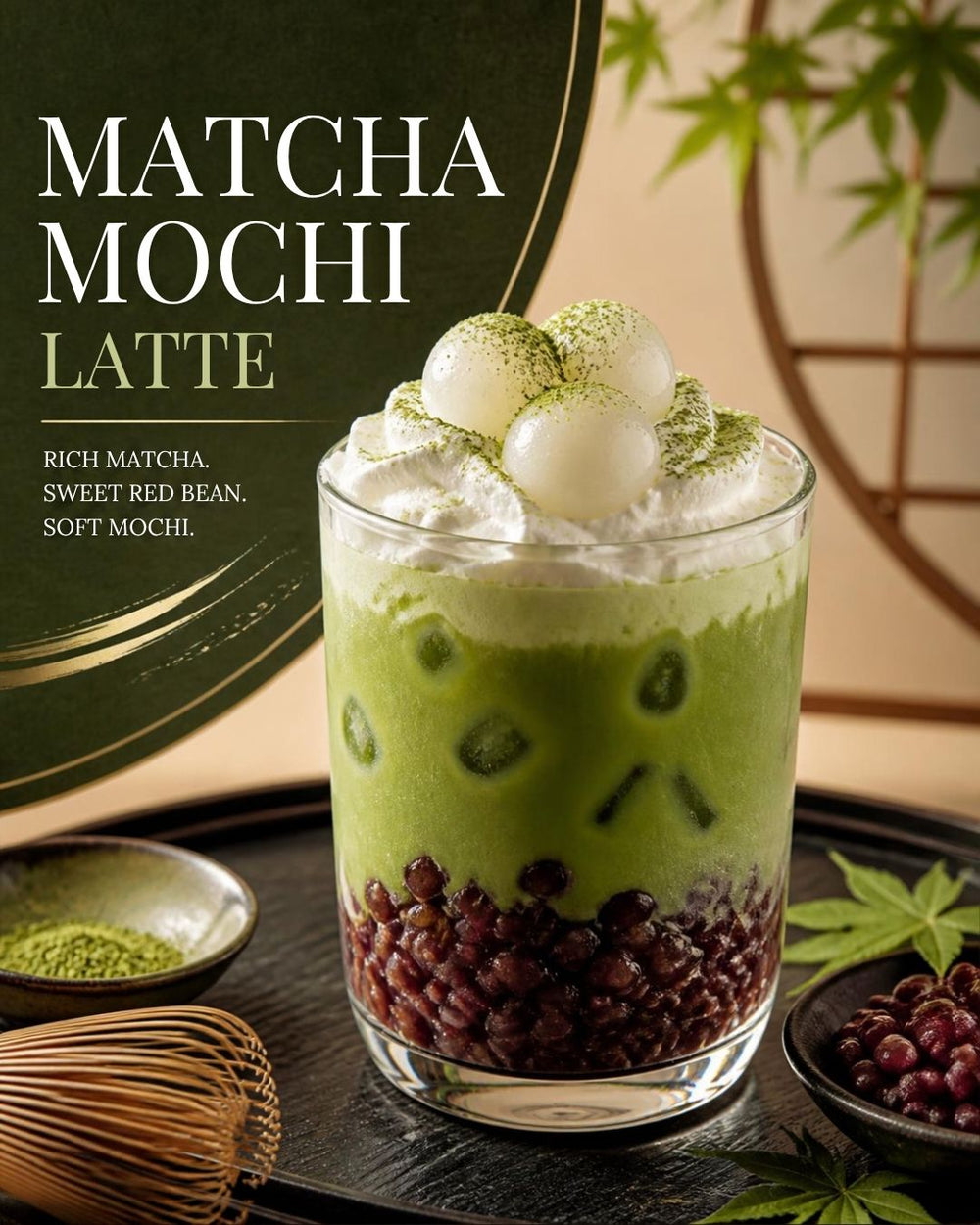 Matcha Red Bean Mochi Latte